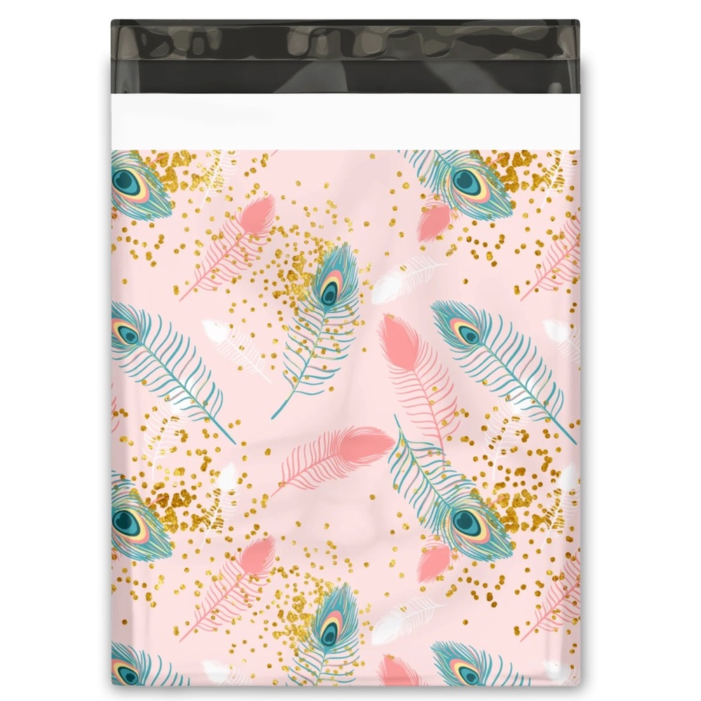 Pink Peacock 🦚 Feathers Poly Mailers 10x13 Pack of 25